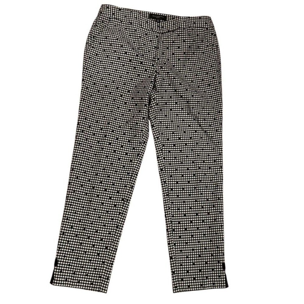 Talbots Women's Pants Plus 16 Black & White Gingham Ankle Wool Blend Polka Dot
